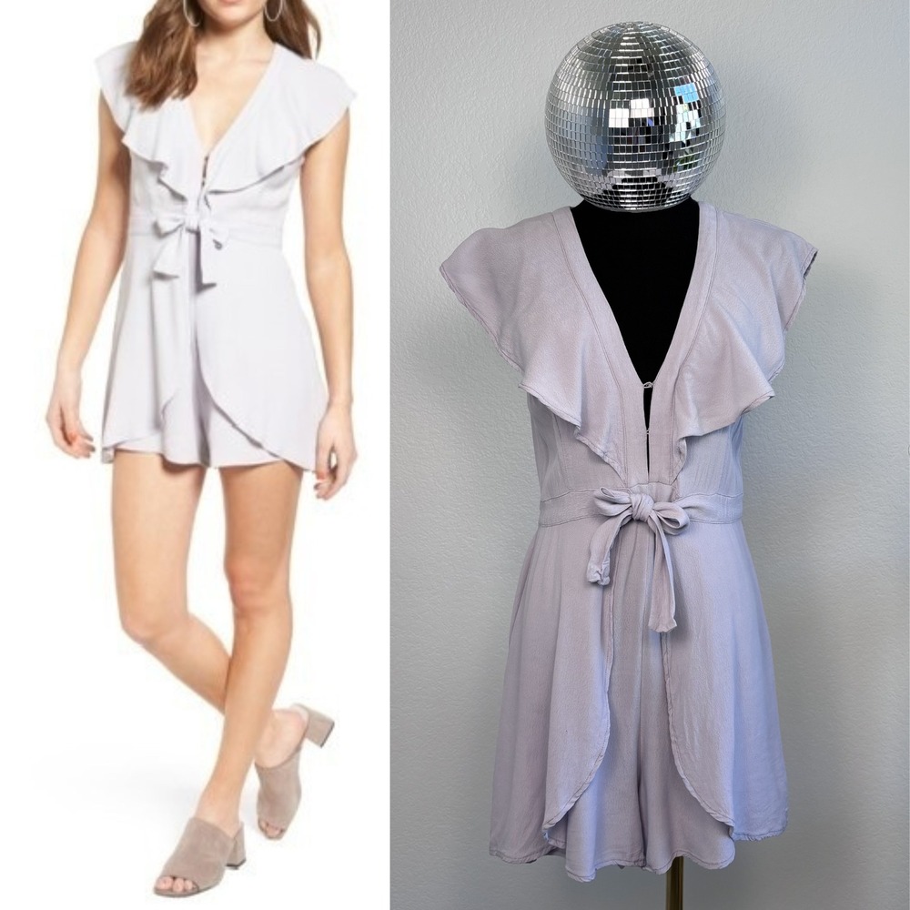 Revolve ASTR the label Lavender Ruffle Tie‎ Front Romper Medium Purple Romantic